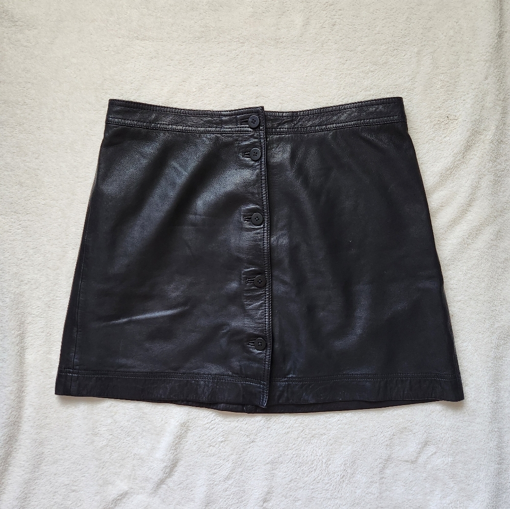Madewell Vegan Leather Front Button Skirt Black size 12